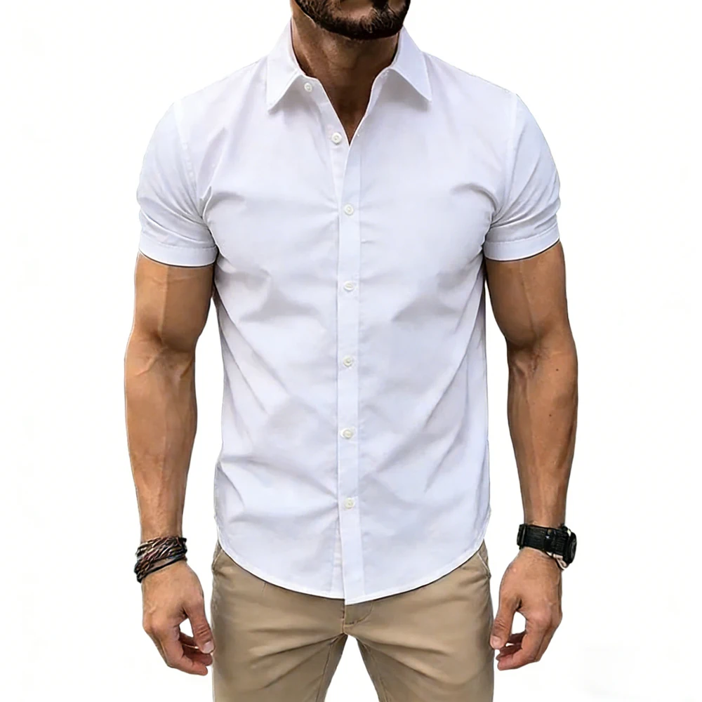 Men's Simple Micro-Elastic Short-Sleeve Shirt Colorful High-Definition Printed Shirt Hawaiian Vacation Business Social Shopping