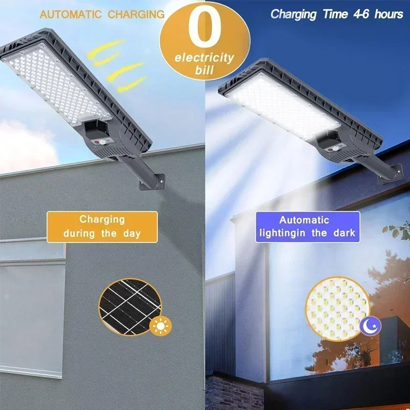 Jvee 600w atualizado super brilhante luz de rua solar ao ar livre sensor movimento alta potência holofotes jardim pátio luzes estrada