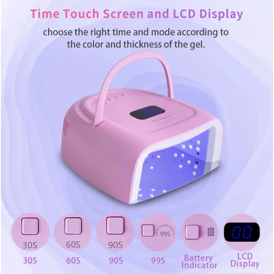 Oplaadbare LED Gel Nagellamp60W Draadloze UV Led Nagellamp Nageldroger voor Gelnagels met Hefhandvat Aanraaksensor LCD-scherm