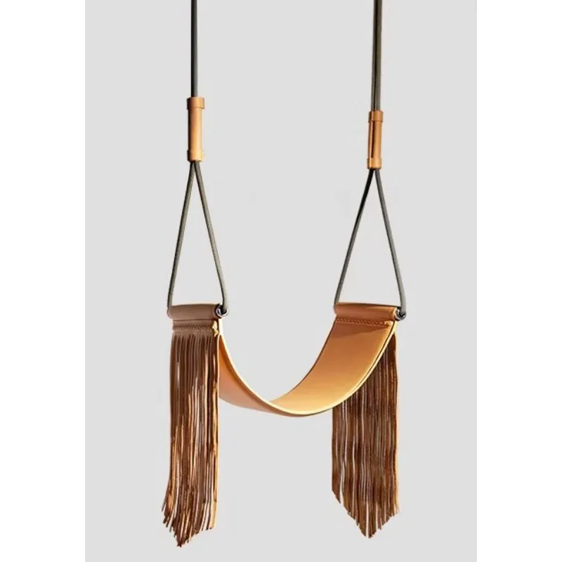 Fringed swing hanging leather cowhide hanging chair hanging basket
