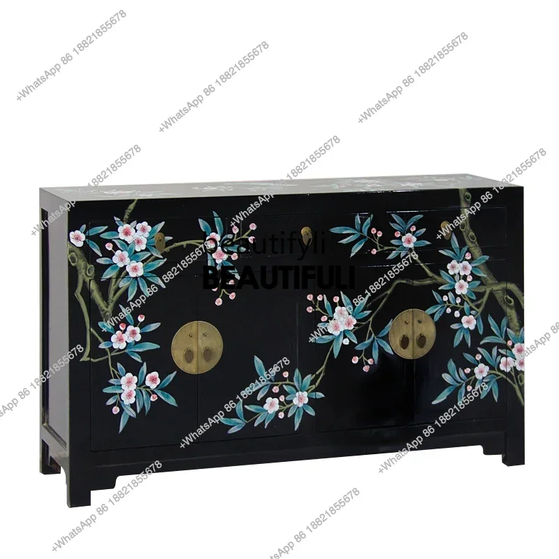 

ss8350 Chinese retro painted dining side cabinet old elm made old locker, hand painted classical, foyer, shoe cabinet