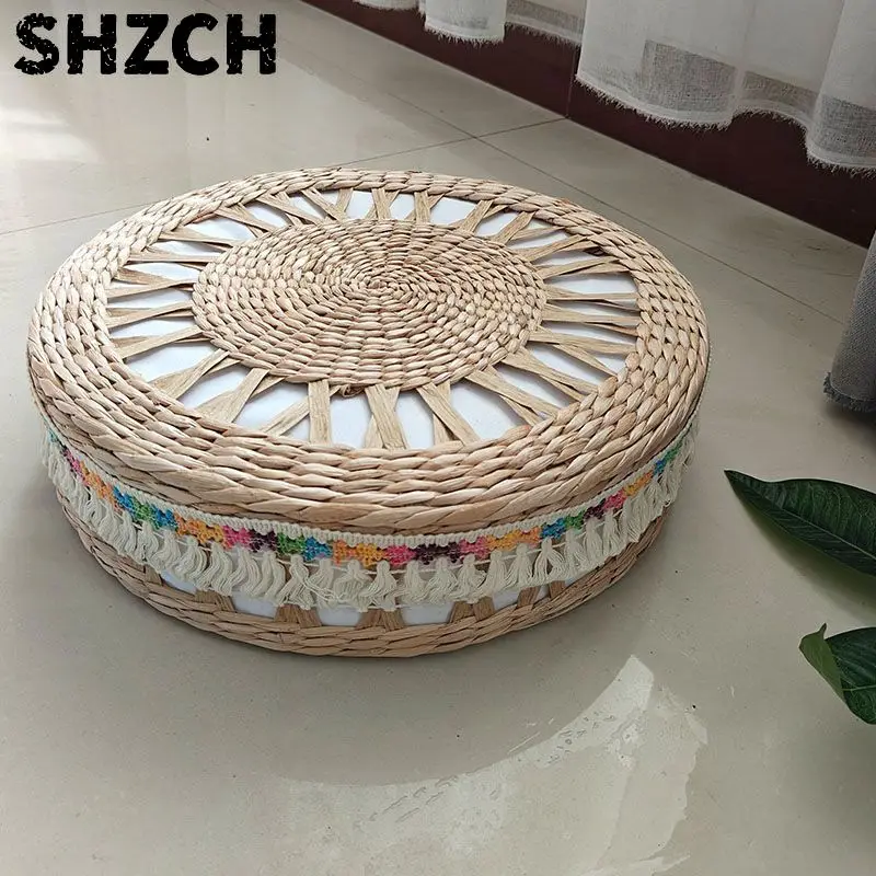 Natural Cattail Grass Round Stool Woven Seat Cushion Home Decor Japanese Tatami Seat Cushions Straw Rattan Meditation Zen Mat