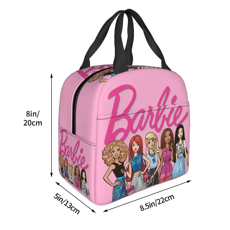 Custom Pink Girl Barbie Lunch Bag Reusable Cooler Thermal Insulated Bento Box For Women Kids School Travel Food Tote Bags