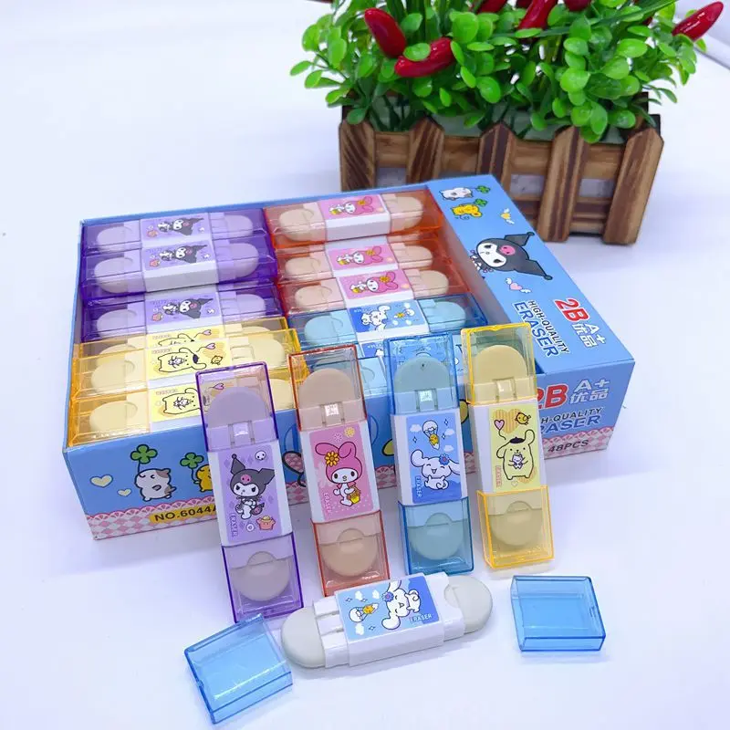 New 48pcs Cute Sanrio Cartoon Double Headed Eraser Kuromi Melody Cinnamoroll  Student Supplies Stationery Opening Gift Wholesale