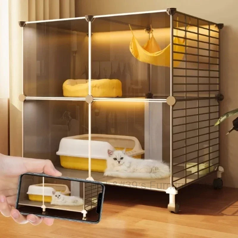 

Cage for Cats Pet Supplies Home Indoor Small Apartment Transparent Cat House Large Free Space Cat Villa Cage with Ladder F