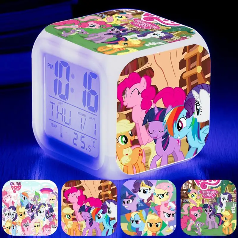 My Little Pony Peripheral Cartoon Character Print Alarm Clock Cute Children's Bedside Lamp Night Light Student Electronic Clock