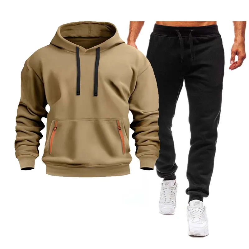 

Autumn and winter men's hooded sweatshirt two-piece zipper trendy fashion pullover men's sports and leisure set