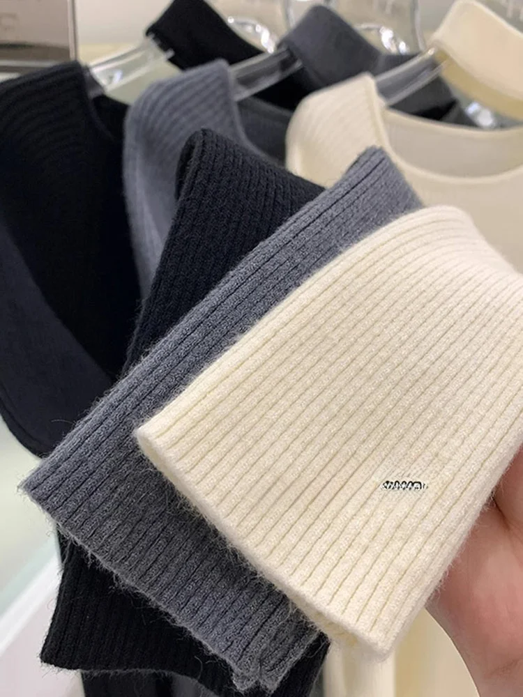 Suéter de Manga Longa Tricotado em Cor Sólida Confortável, Csa Base E e Simples, Estilo Preguiçoso, Top F da...