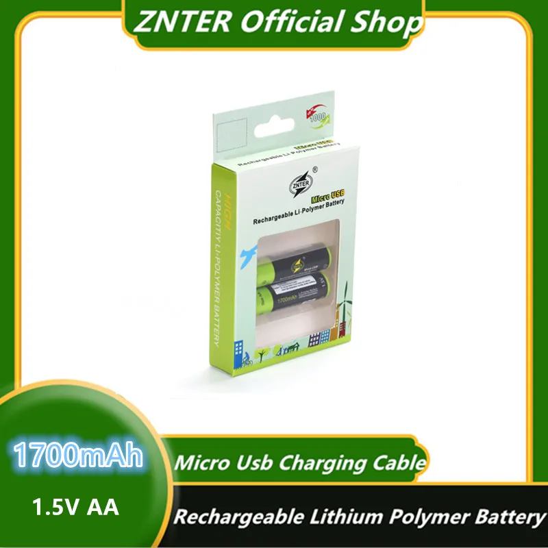 

ZNTER 2pcs/4pcs USB cable Charging AA Battery 1.5V 1700mAh Rechargeable Battery Charged by Micro USB Cable Support Dropship