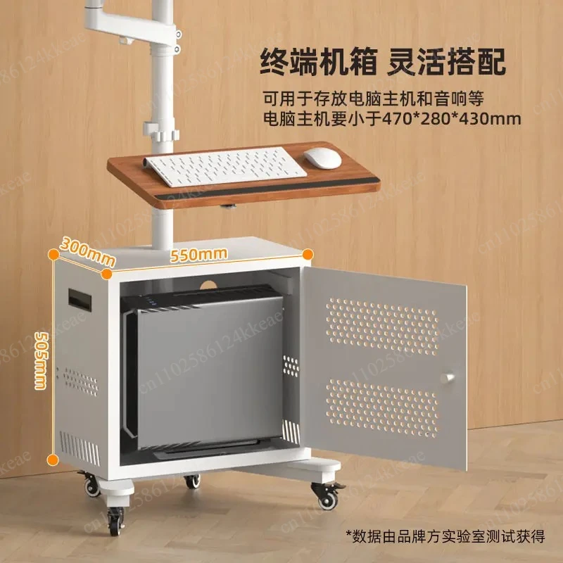 White Floor to Ceiling Monitor Mount Bracket Mobile, Lazy Lying Laptop Stand with Keyboard and Rotating Computer