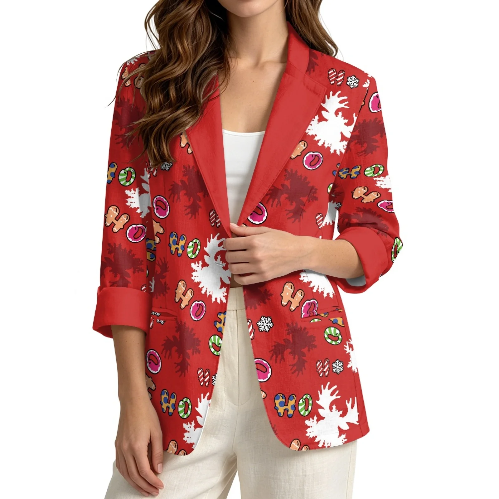 PENSTROLL Christmas Ho Ho Linen Style Beach Cover Ups for Home Lightweight Fall Outwear Tops Open Front Tops