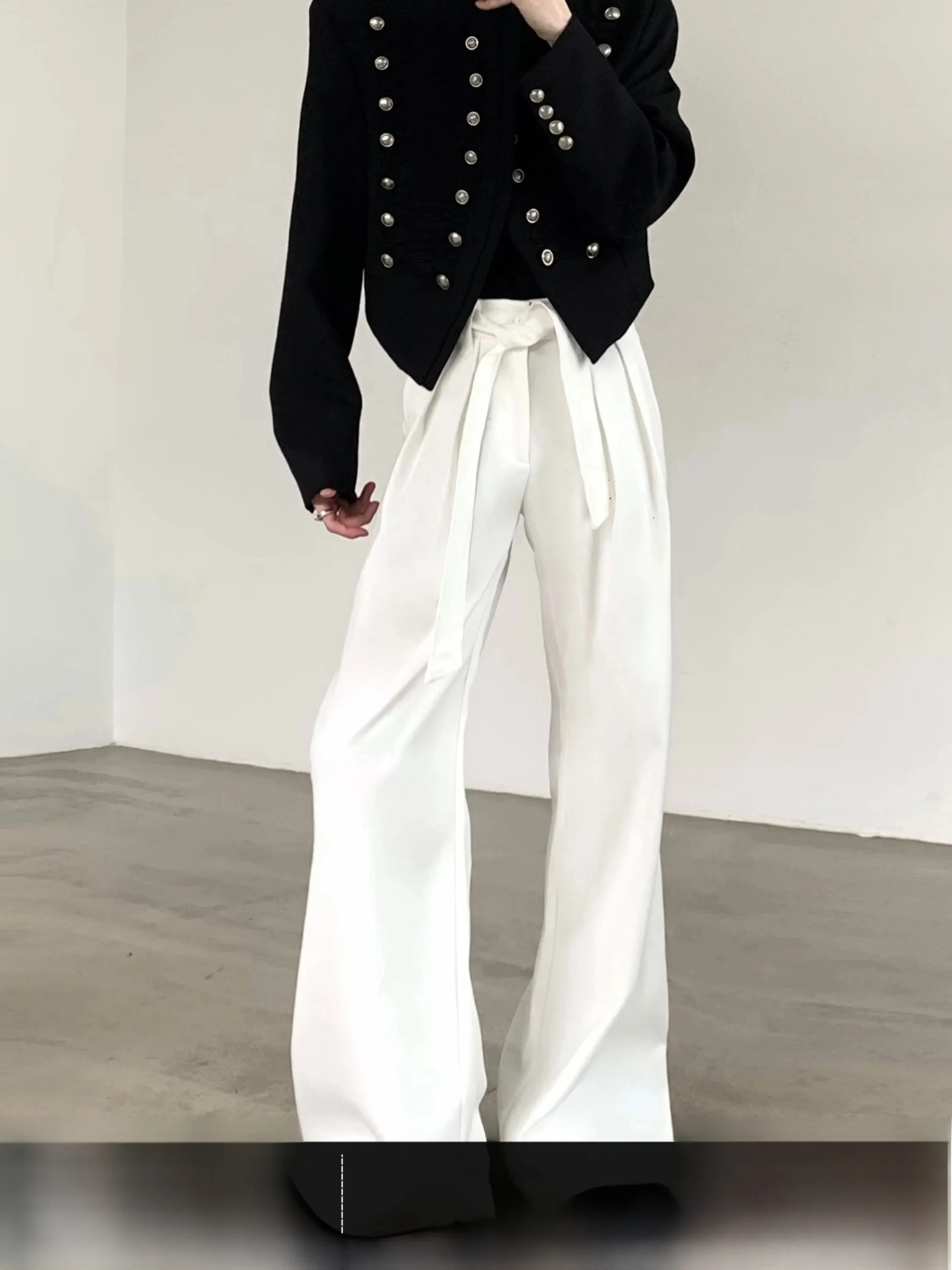 Casual High Waist Men's Trousers with Sword Art Binding Loose Fit Flared Legs Premium Drape Comfortable Straight Cut Pants