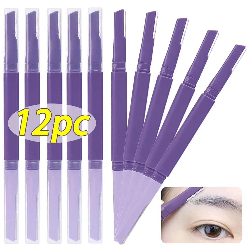 1/12pcs Double-ended Eyebrow Trimmer คิ้วกําจัดขนกําจัดขนจัดแต่งทรงผม Make up เครื่องมือความปลอดภัยแบบพกพา Brow ตัดมีดโกน