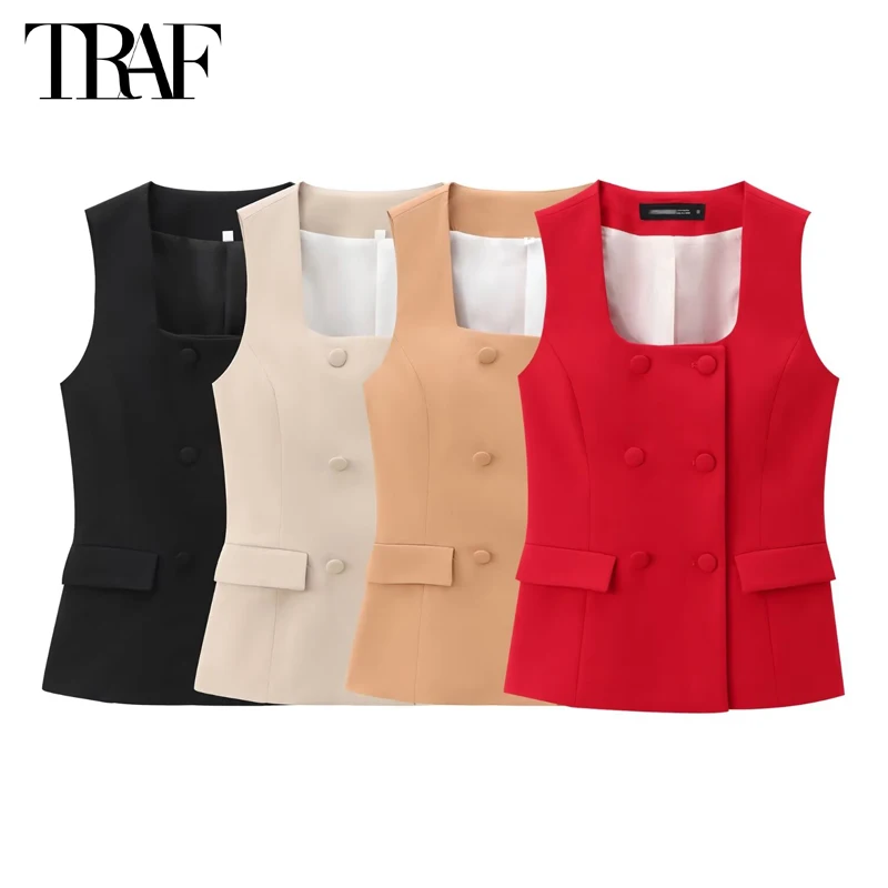 

TRAF Button Sleeveless Vests for Women Summer Basic Vest Top Women Streetwear Jacket Women's Tailored Vest New in Outerwears