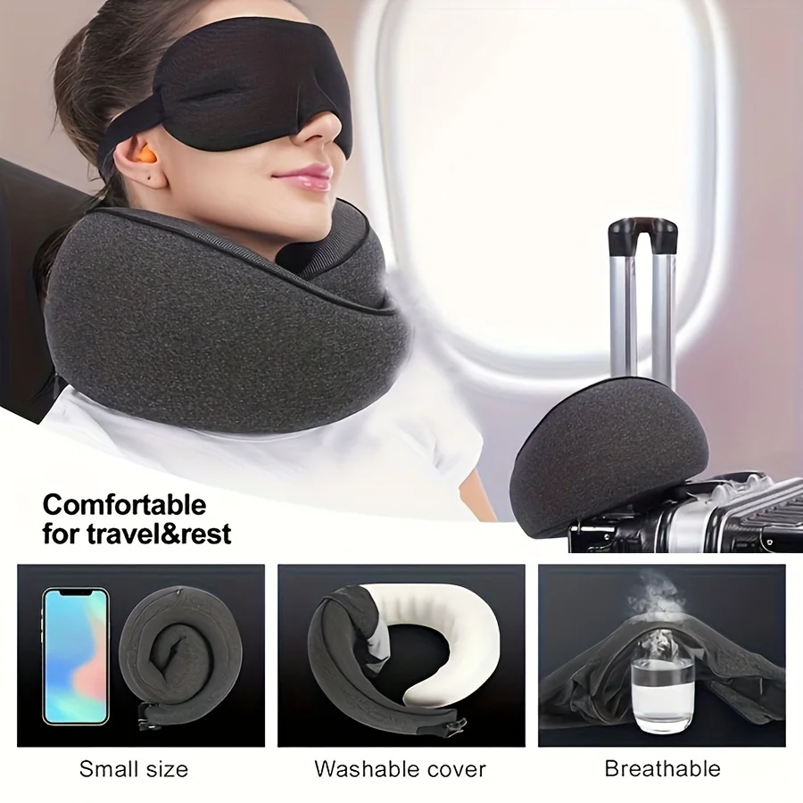 

1pc Comfortable Memory Foam Travel Pillow with Breathable Cover and Luxury Bag - Machine Washable and Perfect for Airplane Trave