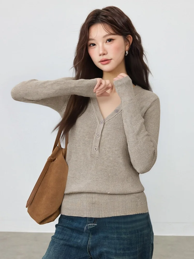 

plus Size V-Ne Long Sve Knitted Sweater Slim Fit Base irt Top Faionable Color Commute Sle Autumn Winter Women