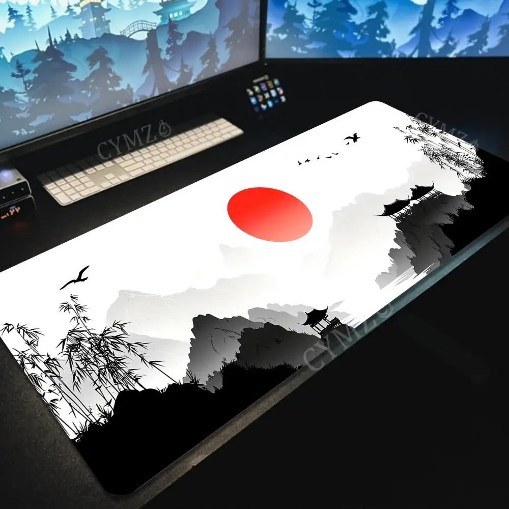 

Большой коврик для мыши с ландшафтным рисунком в стиле туши, с прошитыми краями, нескользящий, для ПК, игровой коврик, офисный коврик