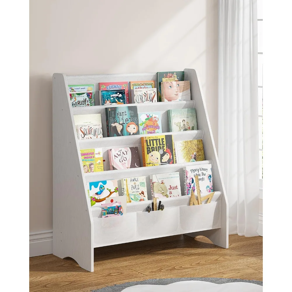 

Sturdy Kids Bookshelf, Eco-Safe 4-Tier Sling Bookshelf for Kids Room with Tear-Proof Oxford Fabric, Ideal Height for Easy Book