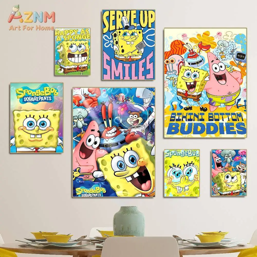 AZNM SpongeBob SquarePants Canvas Poster Patrick Star Squidward Wall Art Print Kids Room Home Decor Painting Gift