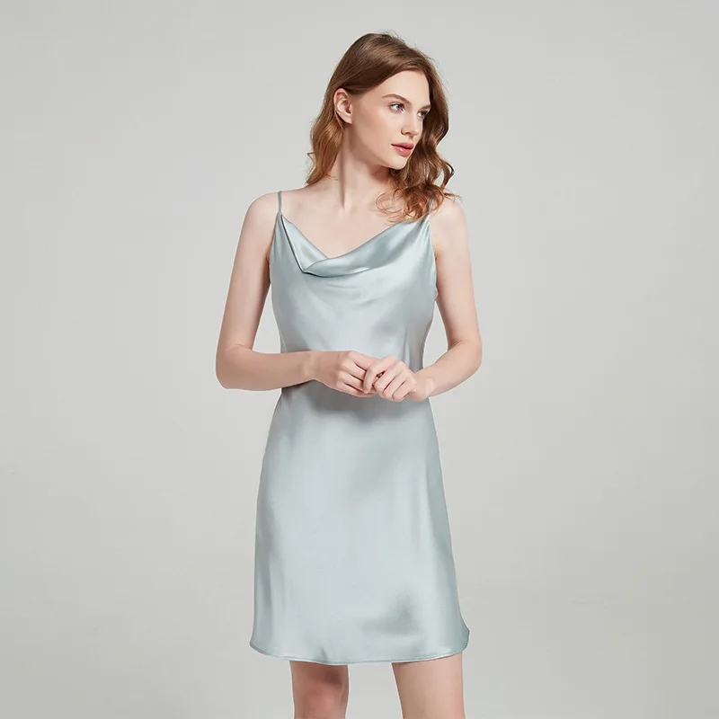 19 Momme Heavyweight Silk Nightgown, Sexy Cowl Neck Camisole Dress, 100% Mulberry Silk Slip Lingerie for Women Summer Inner Wear