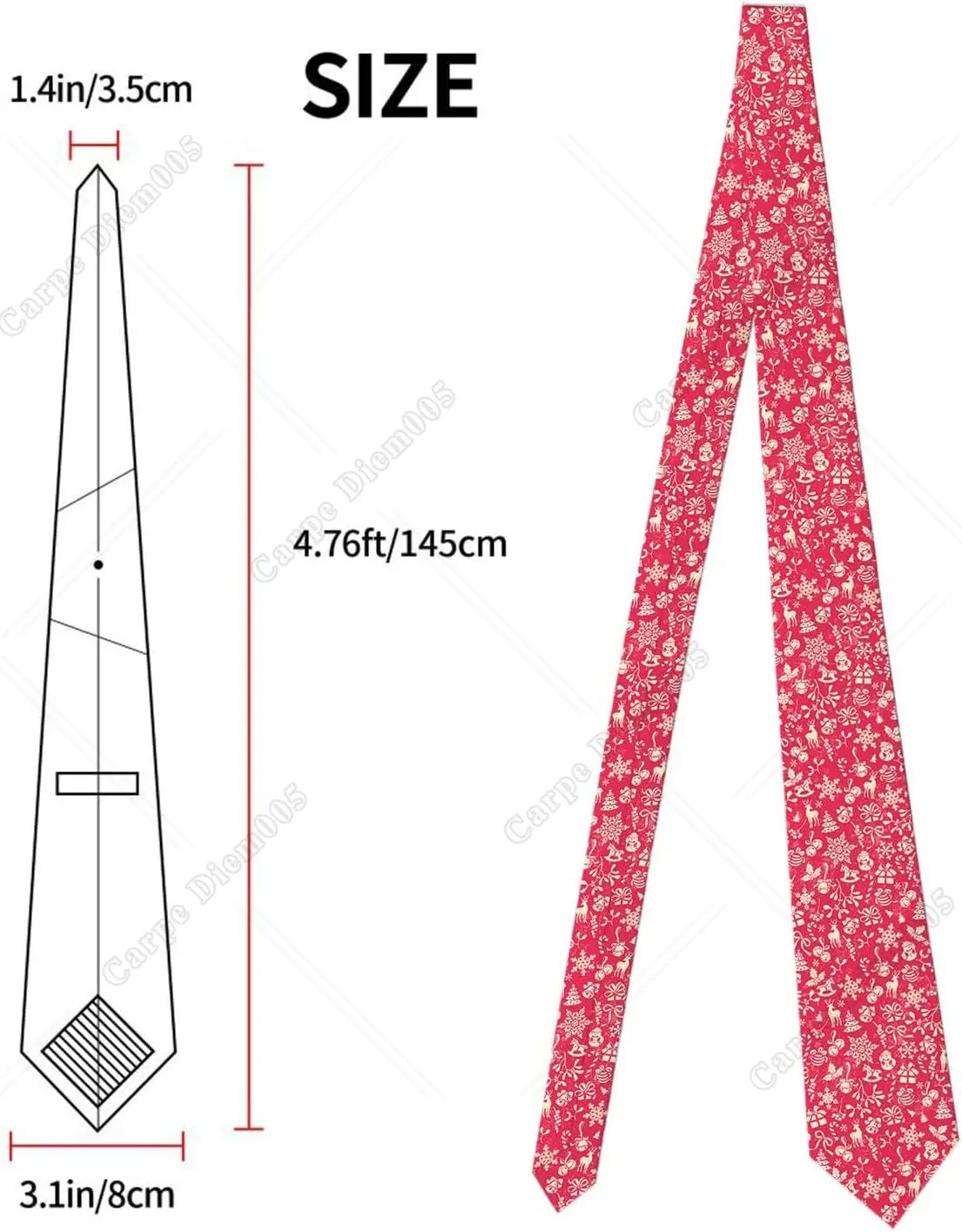 Red Xmas Tree Bell Pattern Men's Tie Necktie Formal Business Suit for Men Wedding Groom Groomsmen Boyfriend