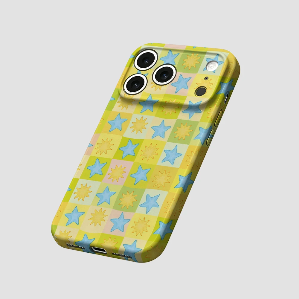 Blue Yellow Star Grid Phone Case For iPhone 17 16 15 14 13 12 11 Pro Max Air 16e 7 8 Plus XS Max X XR Hard PC Bumper Cover - view 6