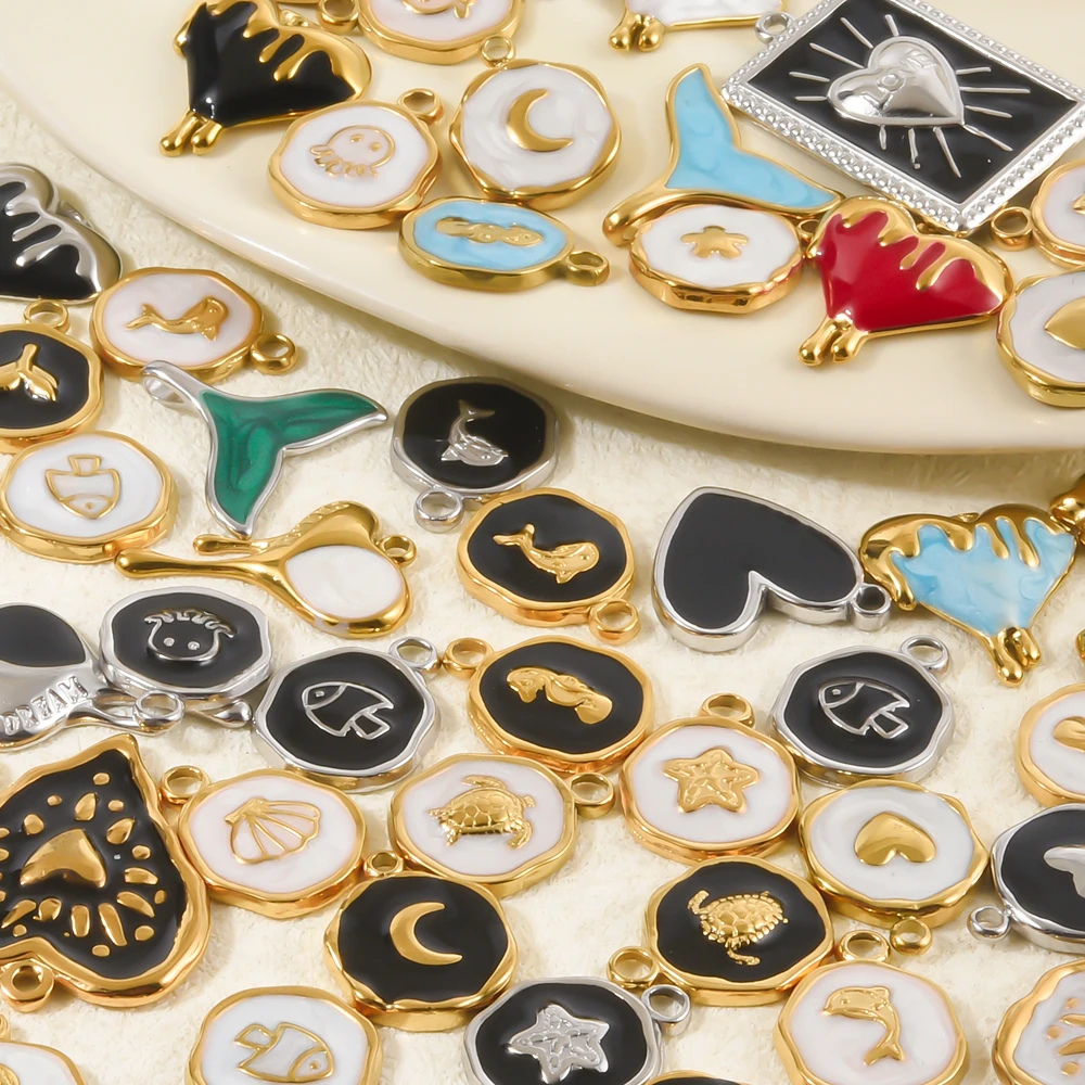 4/7Pcs Dopamine Sea Shell Fish Dolphin Mermaid Tail Pendant Jewelry Wholesale Goth Cross Star Moon Evil Eye Lucky Charms Bulk