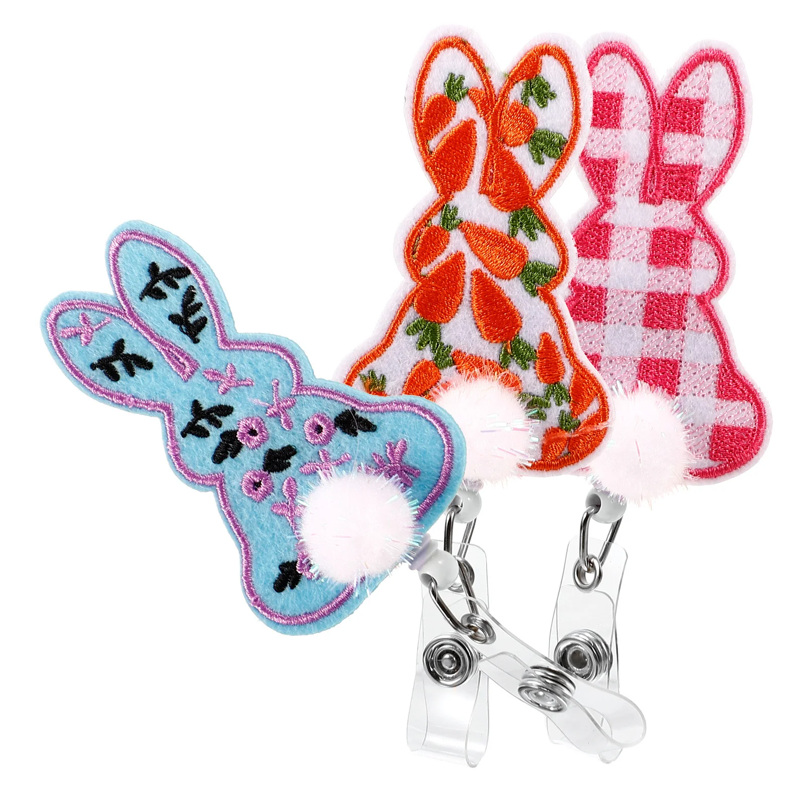 

3Pcs Carrot Rabbit Badge Reel Retractable Id Holder Clip Portable Name Card Carrier with Metal Clip for Nurses Office Workers