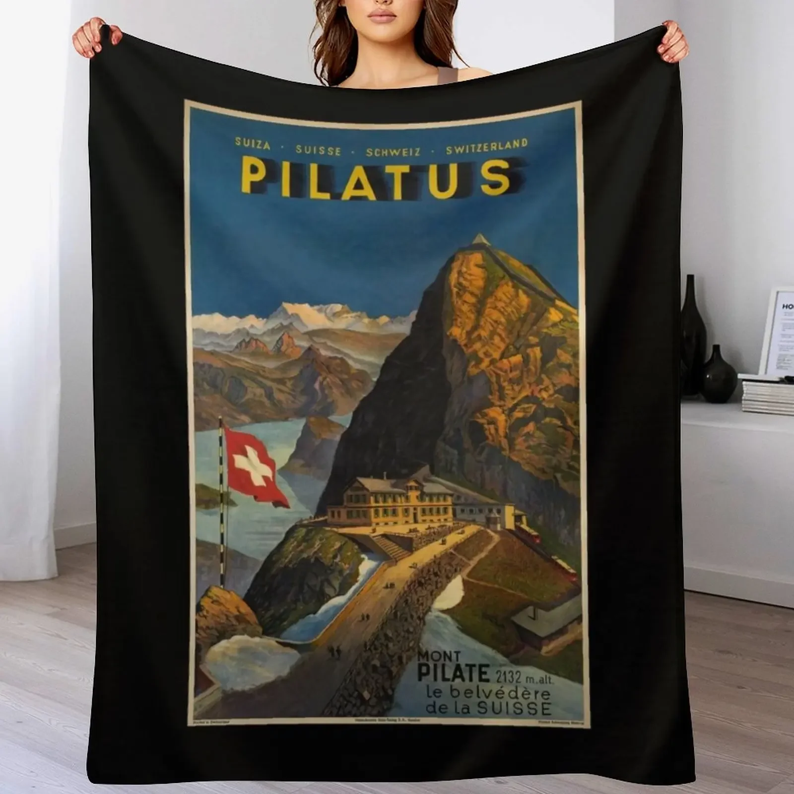 

Pilatus vintage travel poster Throw Blanket Stylish Warm Blanket for Living Room Bedroom