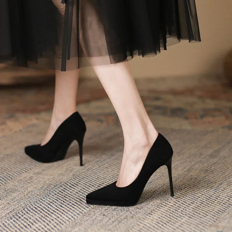 

34-40 11cm High Heel Black Pointed Stiletto Heels Women Shoes Platform Pumps