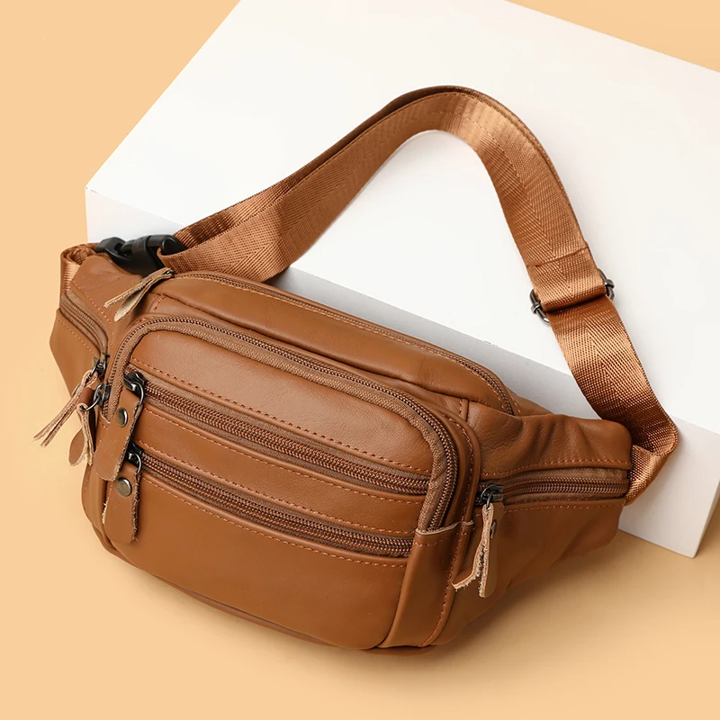 

2023 Newest Crossbody Leisure Men Party Travel Small Geniune Leather Multi-function Nylon Casual Chest Bags With Big Pockets