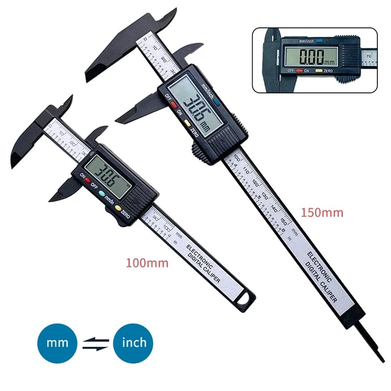 Hot Sell 150mm 100mm Electronic Digital Caliper Carbon Fiber Dial Vernier Caliper Gauge Micrometer Measuring Tool Digital Ruler