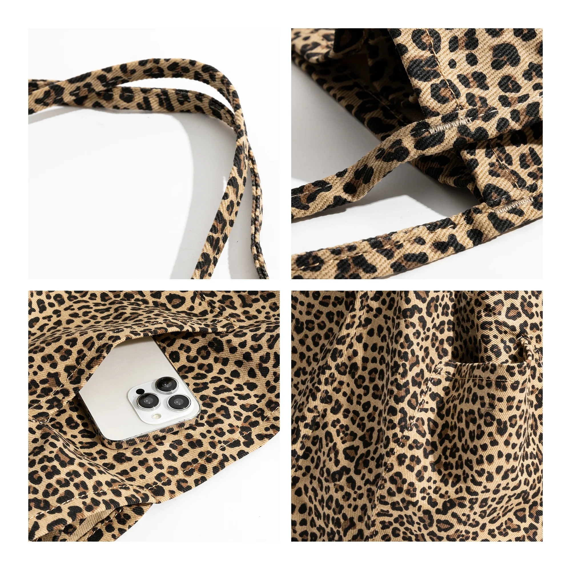 MABULA Women\'s Minimalist Shoulder Bag Canvas Soft Lightweight Large Leopard Tote Purse Handbag Travel Satchel