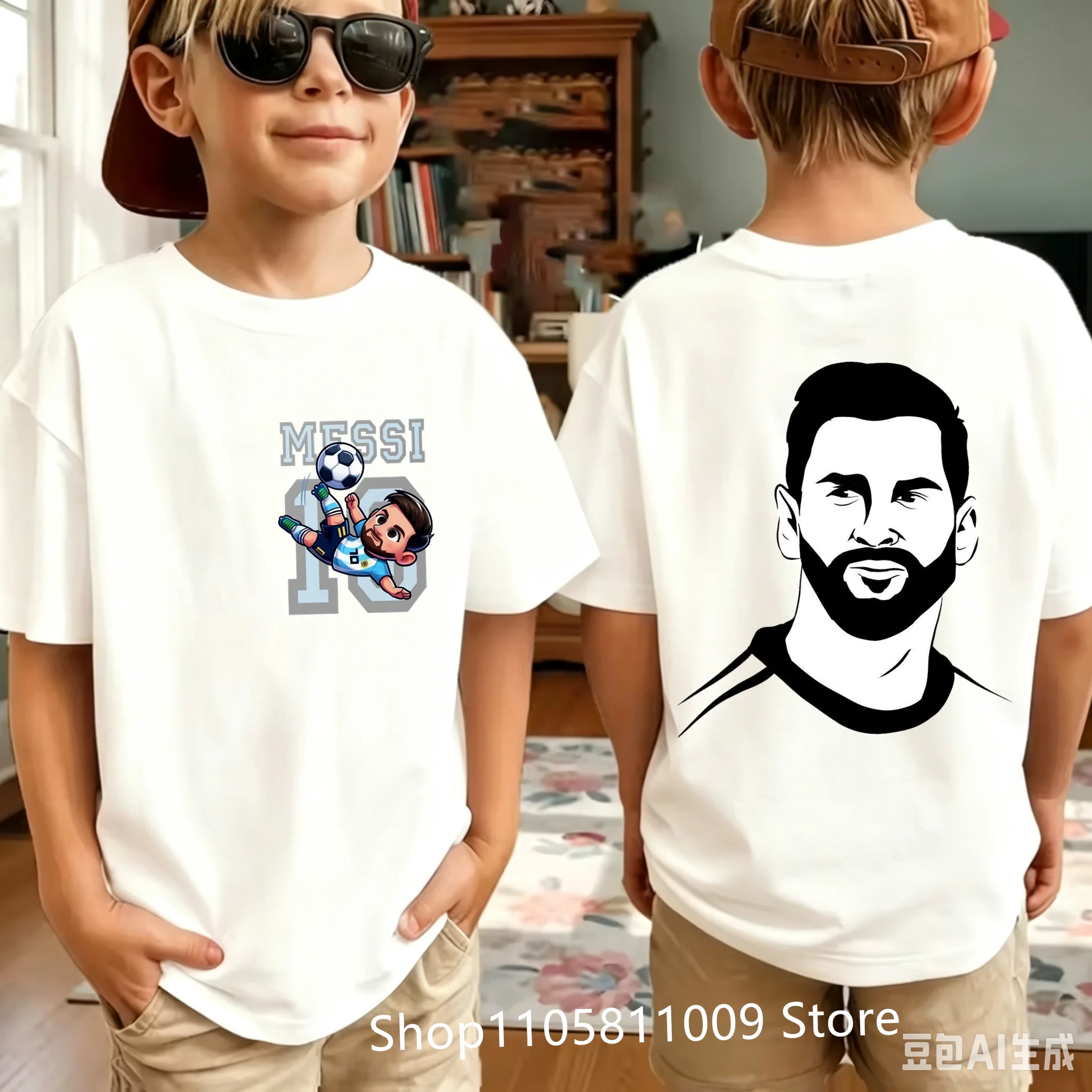 Children Clothes Football Star Messi Cartoon Graphic Boys Fashion Short Sleeve T-shirt Popular Design 3-10Years Kids Tees