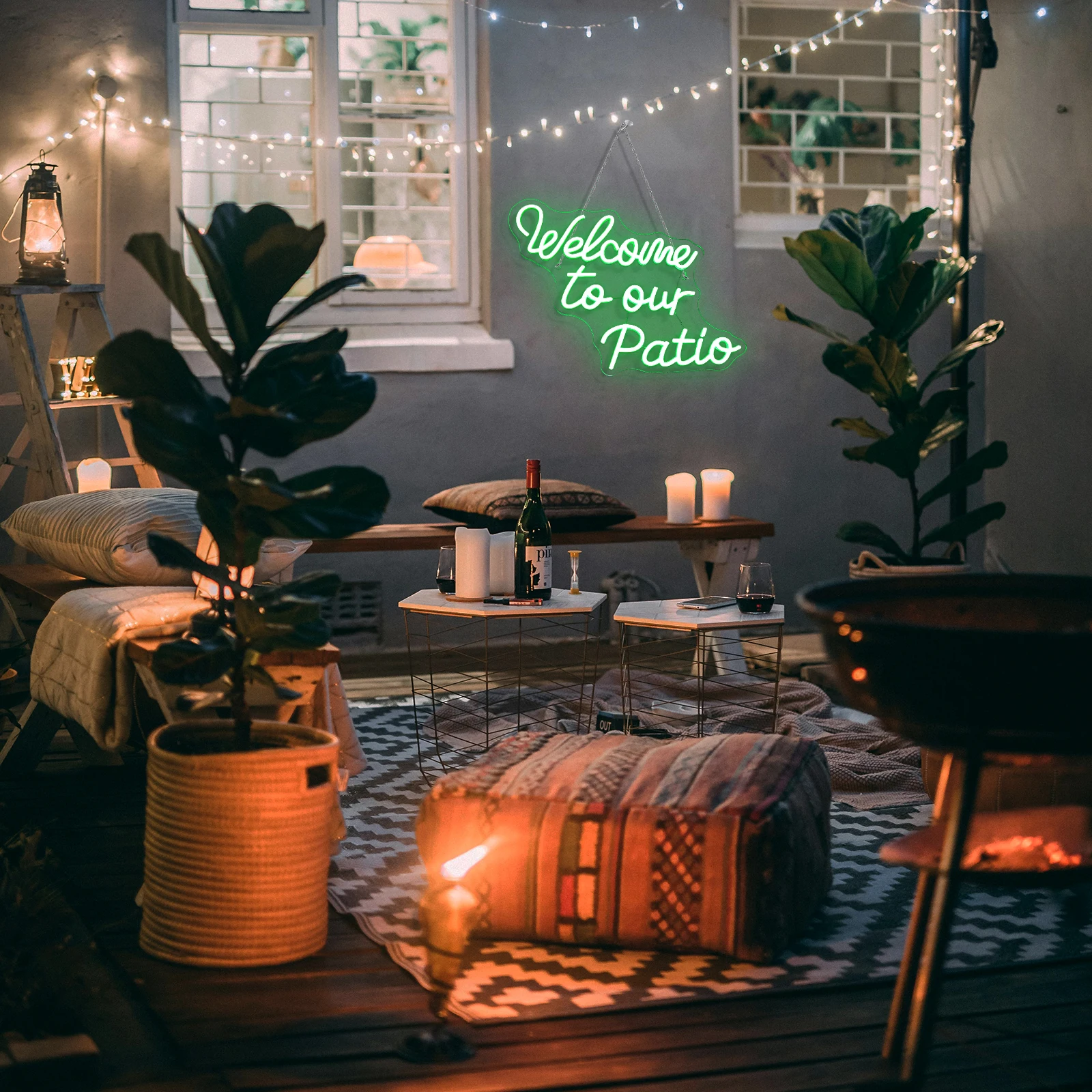 Welcome To Our Patio Neon Sign For Wall Decor Green Letter 5/12V USB With Dimmable Switch For Bedroom Wedding Party Home Decor