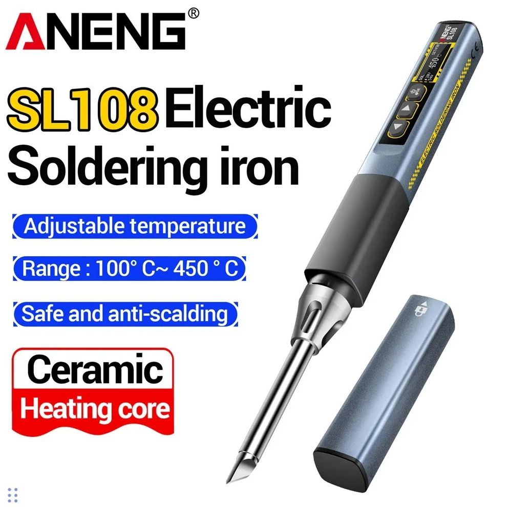 

ANENG SL108 Smart Electric Soldering Iron PD 96W Adjustable Temperature 100℃-450℃ Portable Repair Welding Pencil Solder Safe Kit