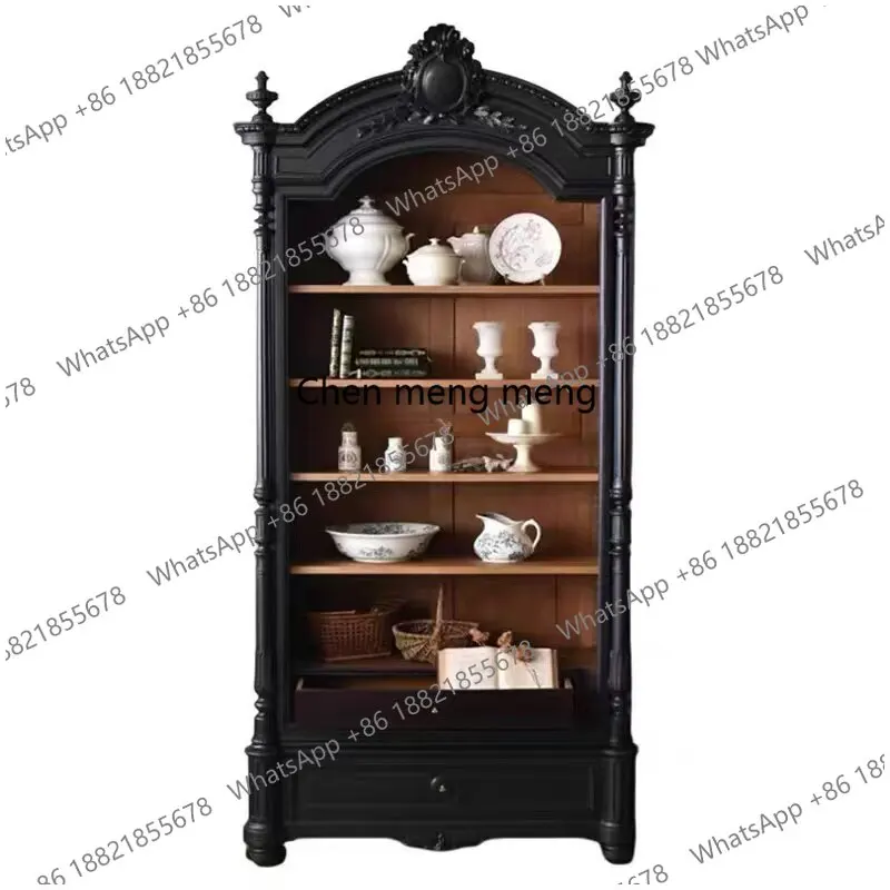 French solid wood carving flower edge, household, storage, display cabinet American multi-layer bookcase