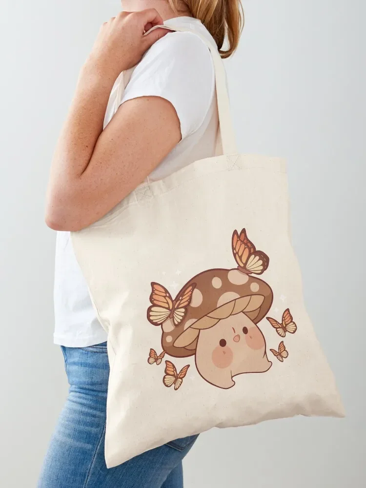 

Cute mushroom with monarch butterflies Tote Bag Portable shopping bag tote bag screen Handbags women shopper women canvas