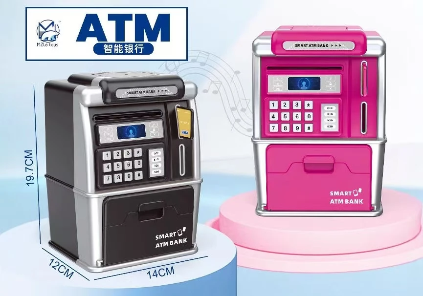 Mini tirelire ATM jouet, avec carte et mot de passe, reconnaissance de pièces et de billets, calculatrice de solde/cadeau jouet adapté aux enfants de plus de 6 ans