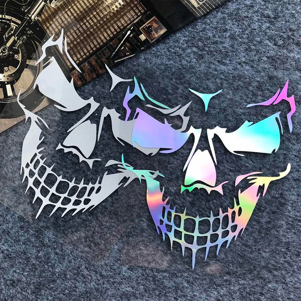 Skull Head Motorcycle Reflective/Laser Rainbow Stickers Decor Moto Helmet Motor Bike Scooter Body Windshield Accessories Decals image 5