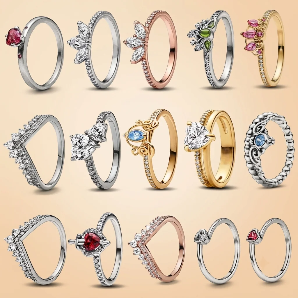 V Chevron Crown Zircon Ring Three Tone Metal Halo Solitaire Stone Wedding Promise Band Ladies Engagement Party Accessories