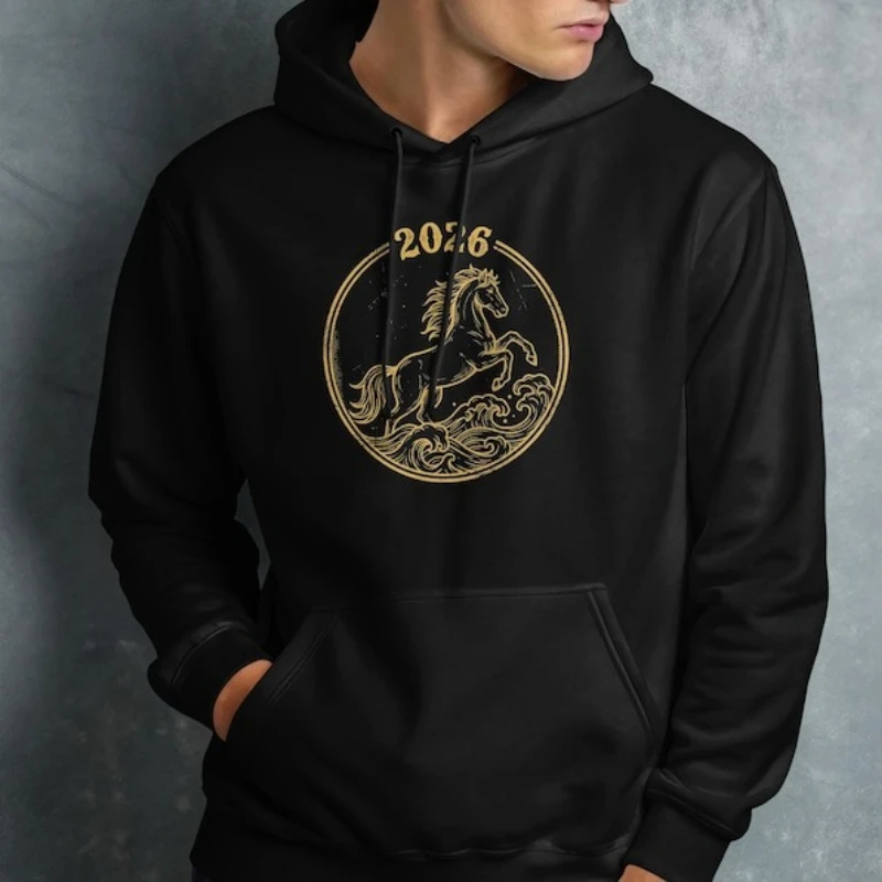 أزياء الحصان السنة القمرية الجديدة الرسم الخريف والشتاء البلوز طويلة الأكمام مطابقة هوديس الدفء الكبار السترة