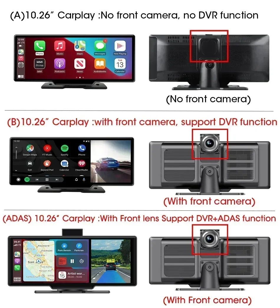 Srnubi 10,26" Dash Cam Rück Carplay Android Auto 4K DVR Navigation Player Dual Len Recorder Dashboard WIFI BT – Detail 1