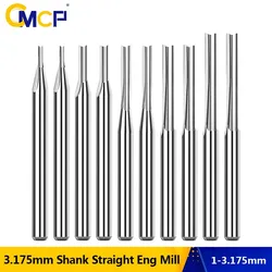 CMCP Straight Slot Milling Cutter 3.175mm Shank 1.0-3.175mm 2 Flute CNC Router Bit Carbide End Mill CNC Machine Milling Tool