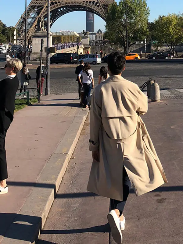 

Мужское свободное пальто с длинными рукавами, модное городское повседневное пальто свободного кроя с отложным воротником, корейская версия, весенне-осенняя верхняя одежда