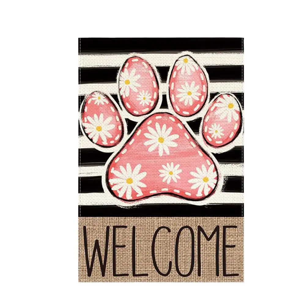 Welcome To The Spring Garden Double-sided Flag Cute Print Paw Supplies Home Outdoor Yard Decoration Decor Seasonal W9g4