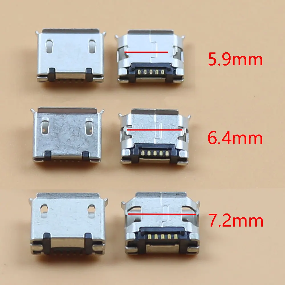 50pcs Micro USB mini USB Connector 5pin 5.9mm 6.4mm 7.2mm short needle 5P DIP2 Data port Charging port for Mobile end plug