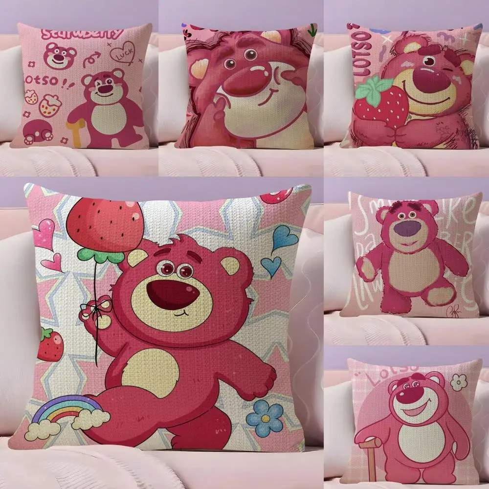 Lotso الكثير-o'-Huggin' الدب كيس وسادة الكتان الطبيعي النسيج العضوي على الوجهين الطباعة أريكة ديكور المنزل هدية غطاء الوسادة