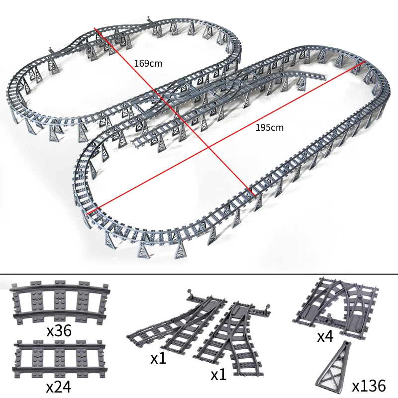 City Trains Flexible Tracks Forked Straight Curved Rails Crossing Switch Building Block Bricks High-Tech Creative Toys for kids