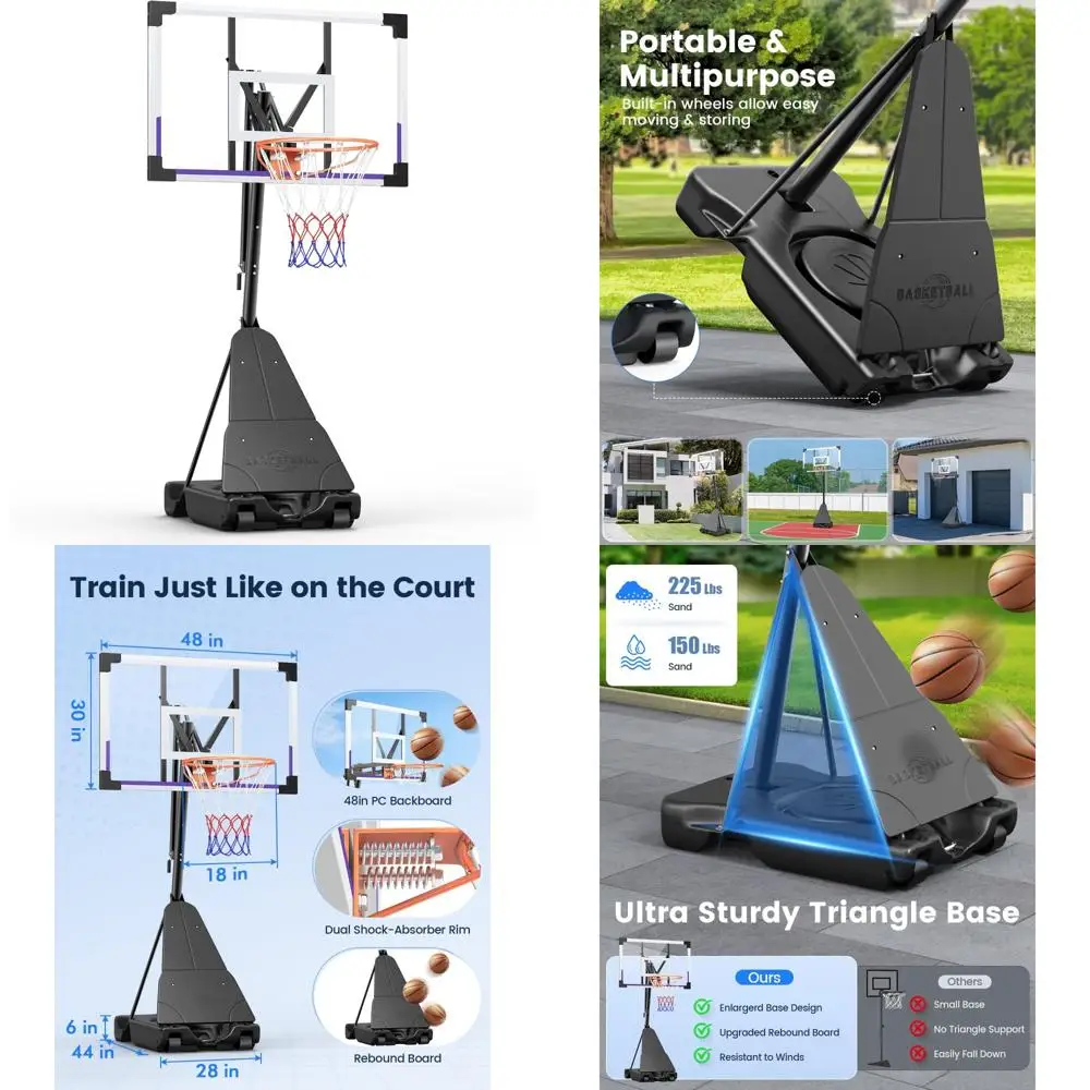 Sistema de aro de baloncesto portátil para exteriores, tablero trasero ajustable de 44-48 pulgadas con ruedas para juegos de cancha y patio trasero